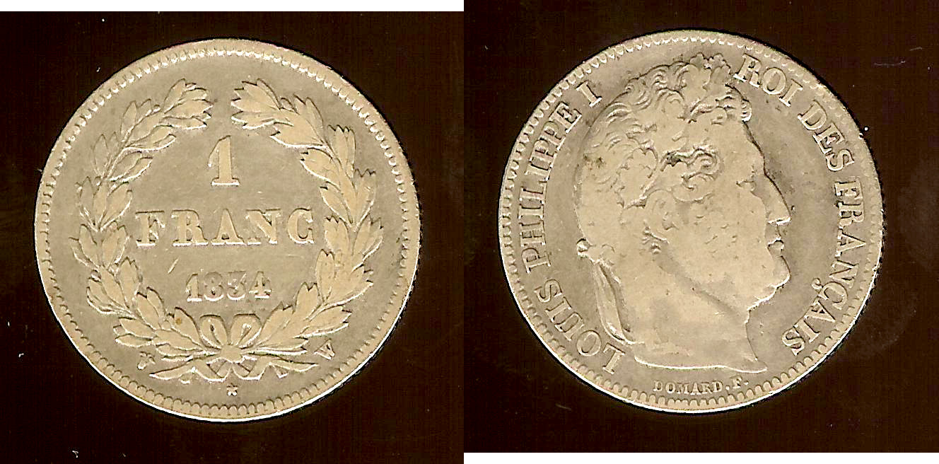 1 franc Louis Philippe I 1834W aVF/gVF